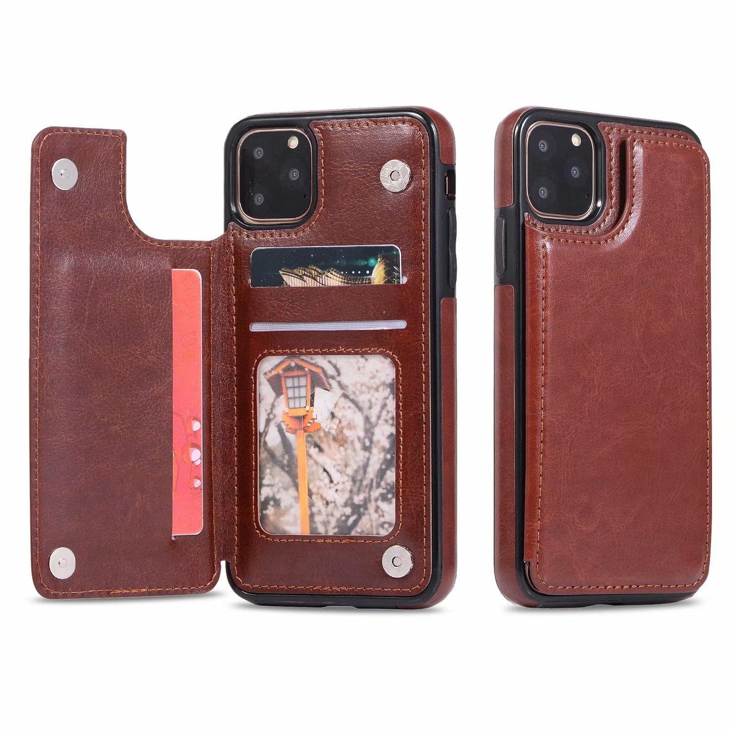 Leather Wallet Case Flip Cover for iPhone 16 15 14 13 12 11 Pro Max 8 7+ XR XSMAX Samsung S25 S24 S23 S22 S21 S20 Plus S23FE A55 A14 A54 A53 iPhone 15 Pro brown