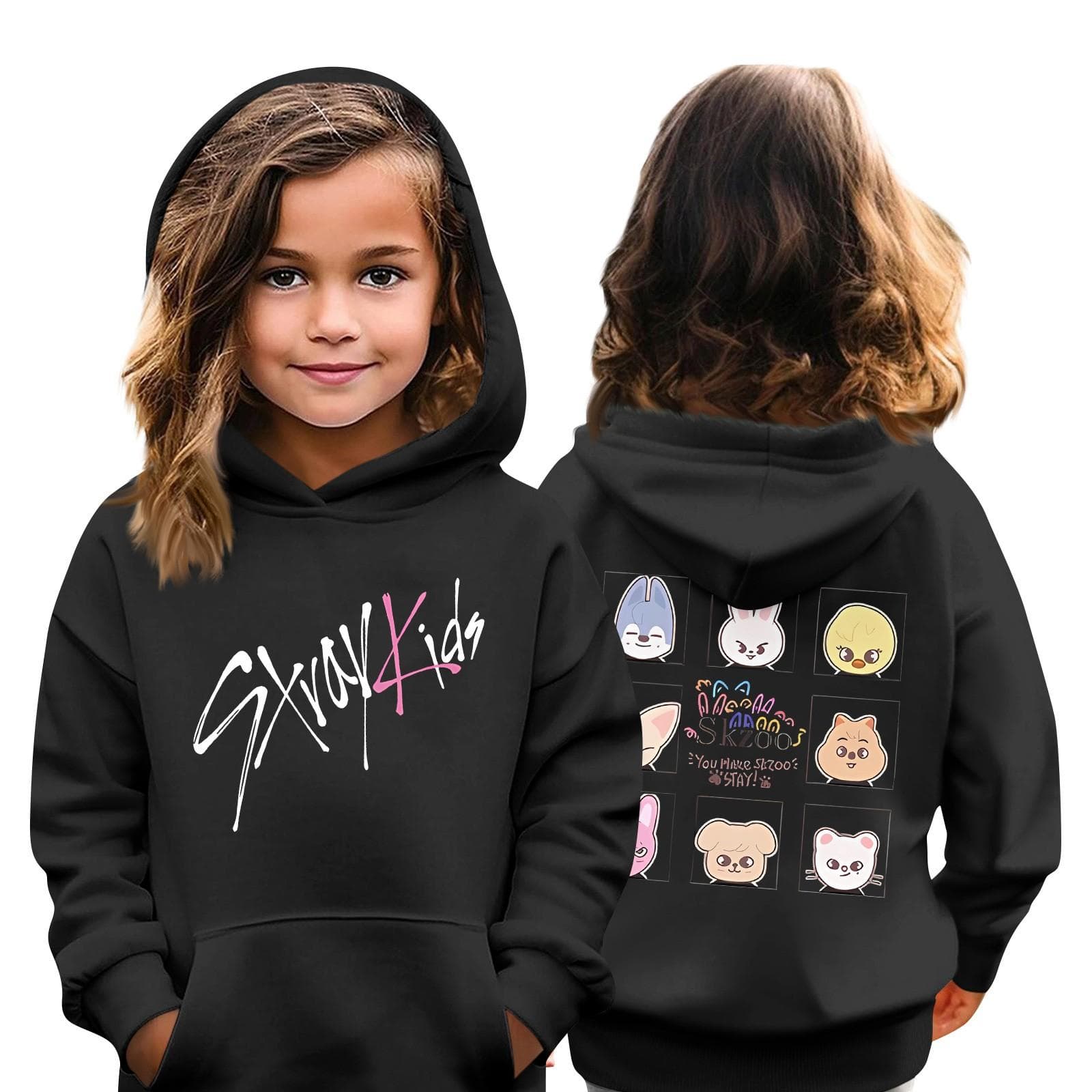 Kids Fashion Casual Top Stray Kids Korean Combo Printed Pullover Sweatshirt 110 black