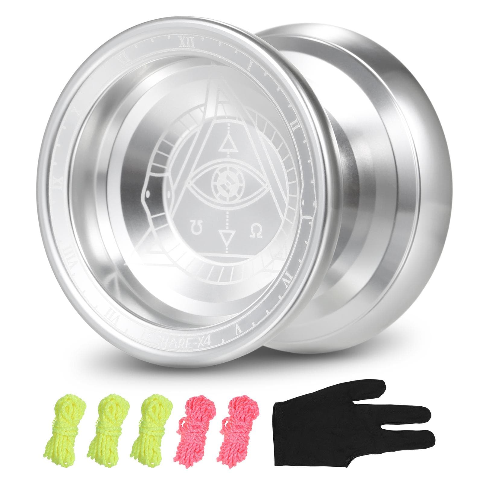 Professional Yoyo Competitive Aluminum Yoyo Ball Yo Yo Gift with Strings and Glove silver