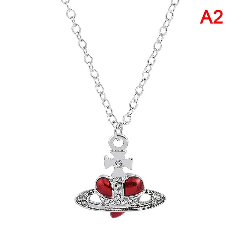 Love  Necklace Pendants Saturn Necklace Gold Heart Chain Necklace red