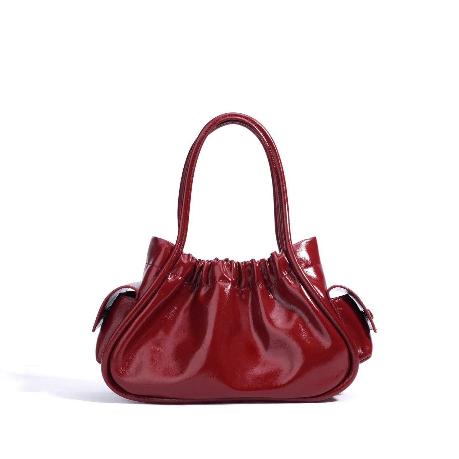 Simple Solid Color Saliva Bucket Bag Pleated Shiny Light Luxury Fashionable One-shoulder Crossbody Bag for Women