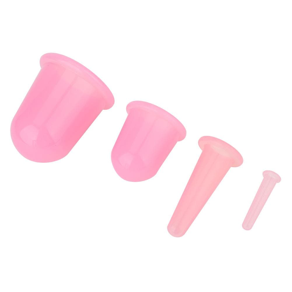 4pcs Vaccum Facial Massager Cupping Cup Face Lifting Firming Care Therapy Treatment (Pink) pink