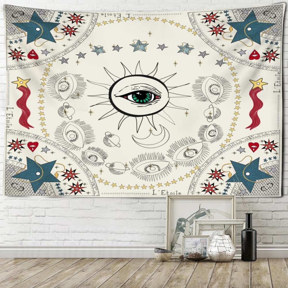 Sun Moon Tarot Tapestry Wall Hanging Psychedelic Bohemian Witchcraft Tapiz Mystery Bedroom Home Decor 95x70cm