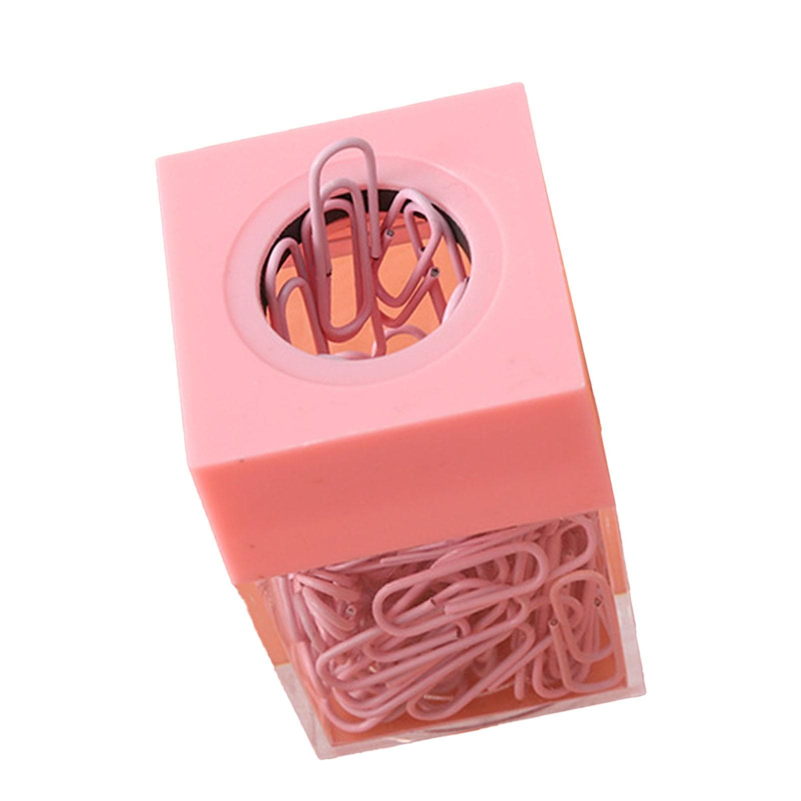 Magnetic Paperclip Dispenser Large Capacity Transparent Paper Clip Storage Organizer for Desk pink