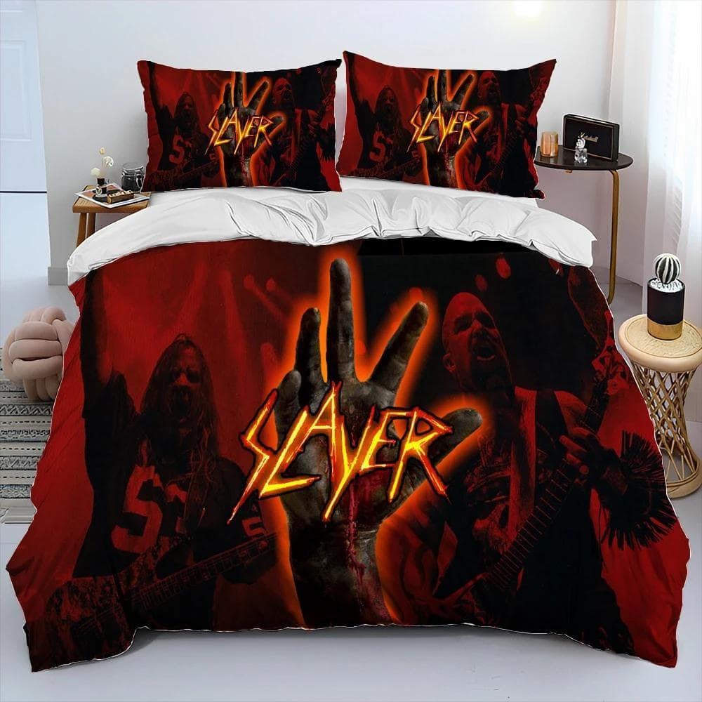 Slayer Heavy Metal Band Music Comforter Bedding Set,Duvet Cover Bed Set Quilt Cover Pillowcase,king Queen Size Bedding Set Kids EU Double 200x200cm