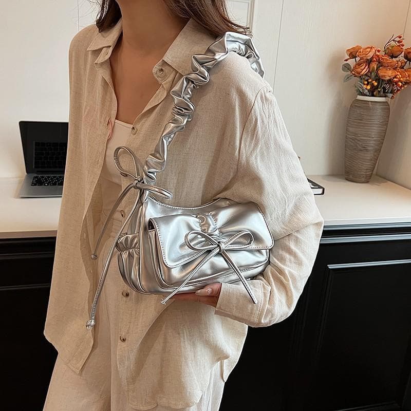 Pleated Underarm Bag, Women's Fashionable Cloud Bag, Single-shoulder Bag, High-end, Versatile Handbag silver