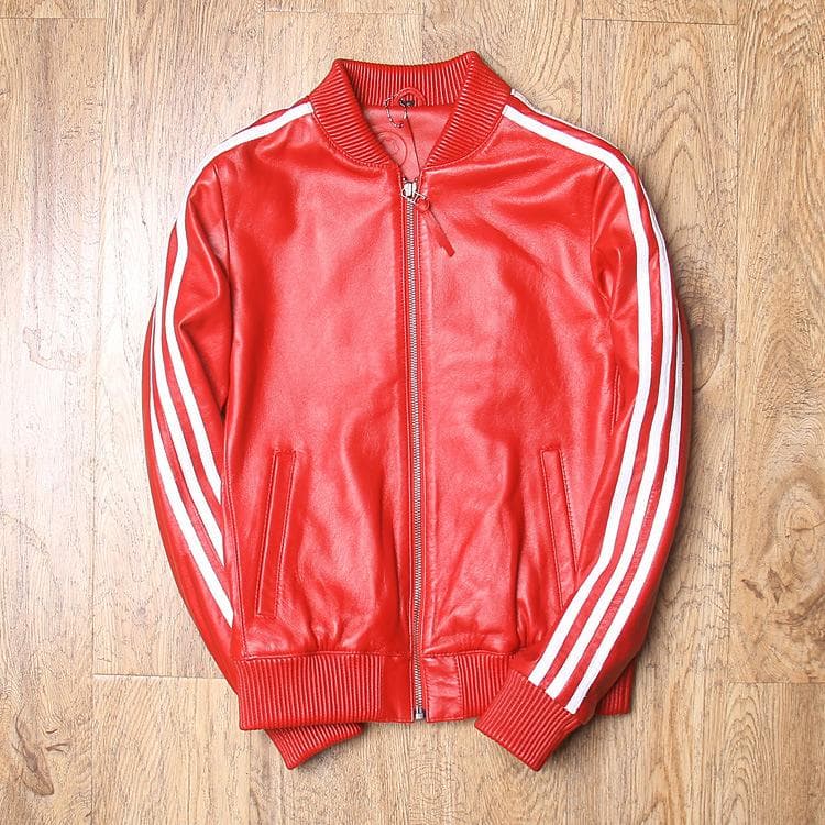 Sheep Leather Men's Slim Short Baseball Jacket Motorcycle Jacket Large Size Men's Leather Thread S