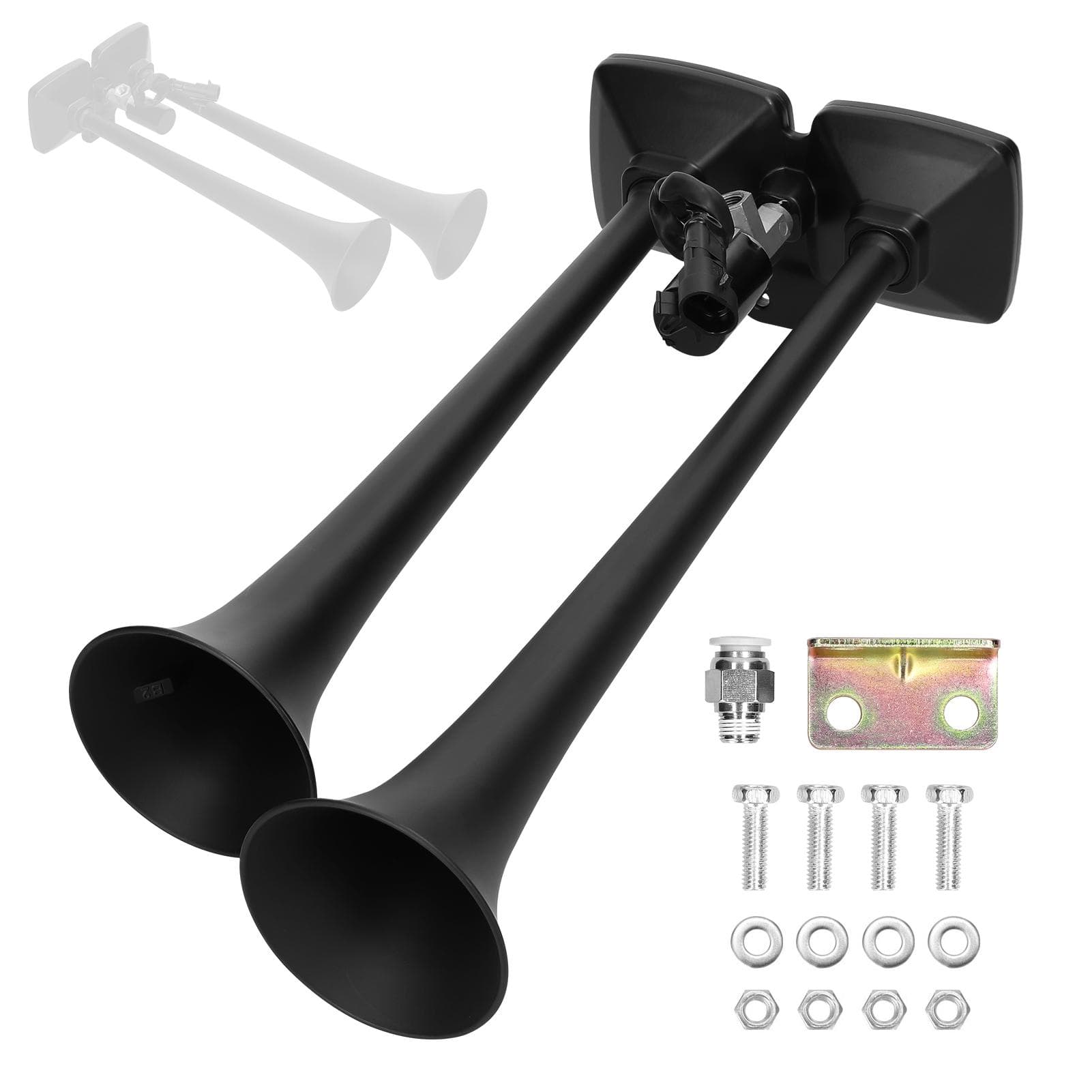 150dB Dual Trumpet Air Horn Loud Electric Horn 1224V with Solenoid Valve for Car Truck RV Marine black