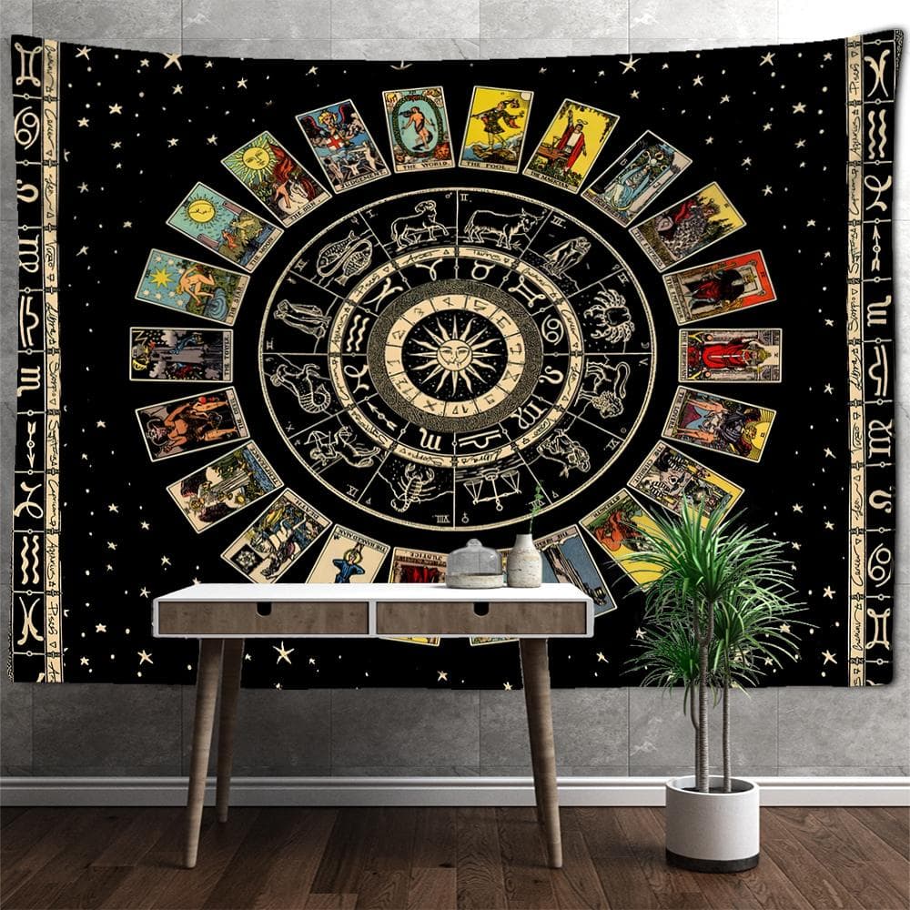 Mandala Tarot Tapestry Zodiac Star Plate Sun and Moon Wall Hanging Hippie Tapiz Aesthetics Artist Home Decor 150X130 CM