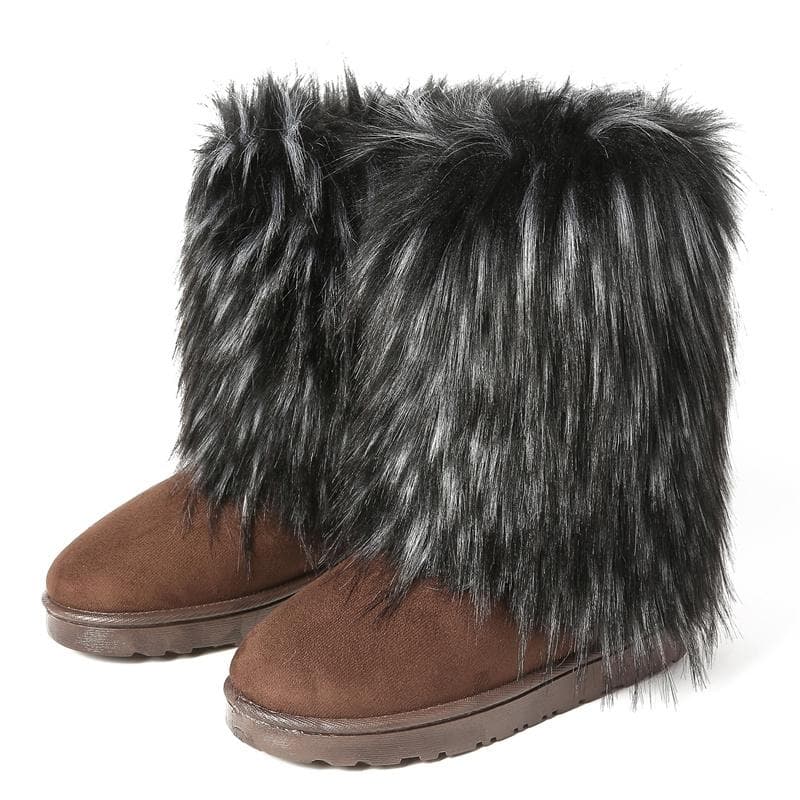 Women's New Winter Fur One-piece Imitation Raccoon Fur Warm Snow Boots Furry Shoes Outdoor Boots 40 ash black
