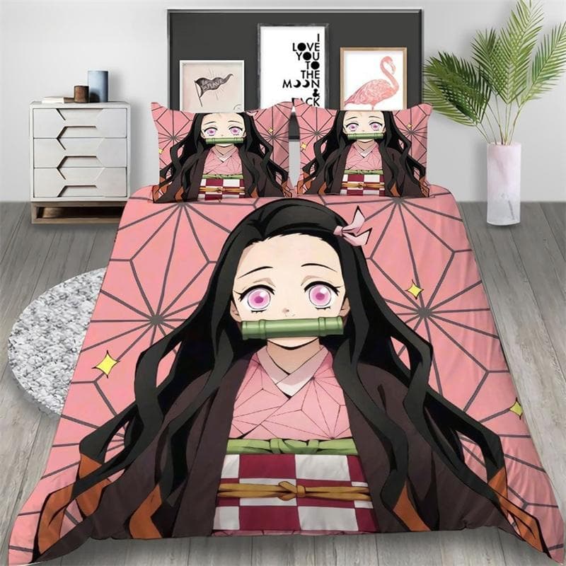 Japan Anime 3D Printed Kawaii Demon Slayer Bedding Set Duvet Covers Comforter Bedding Sets Bedclothes Bed Linen Home Textiles 135x200cm 2pcs