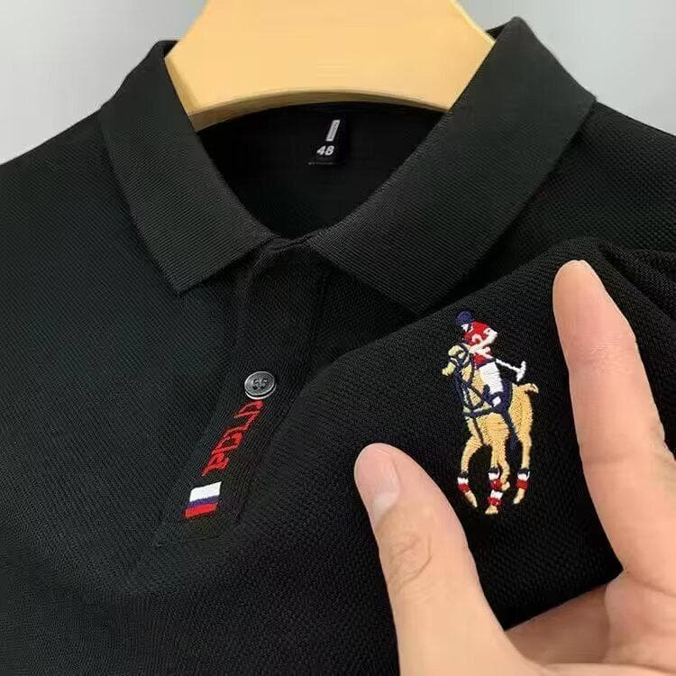 Men's Summer Embroidered Lapel Polo Shirt, Short-Sleeve, Solid Color, Casual Fit 3XL (150-170 kg suggestion)