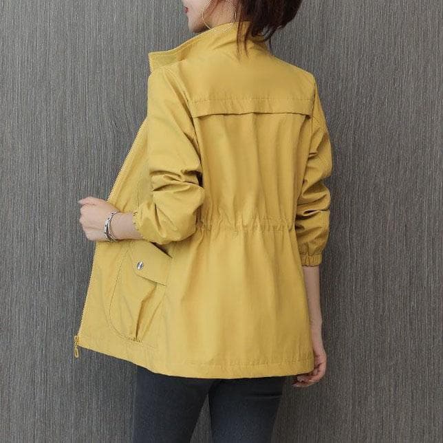 FiveFive Double Layer Lining Windbreaker Women Spring Autumn Short Coat Fashion Plus Size Stand-Up Collar Ladies Jacket Plus Size 3XL L yellow