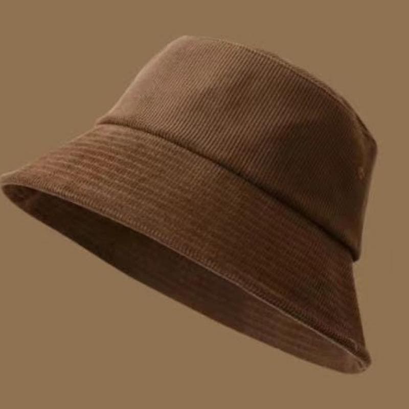 Women Corduroy Fisherman Hat Autumn Winter Outdoor Thickened Cotton Fleece Sun Hat coffee