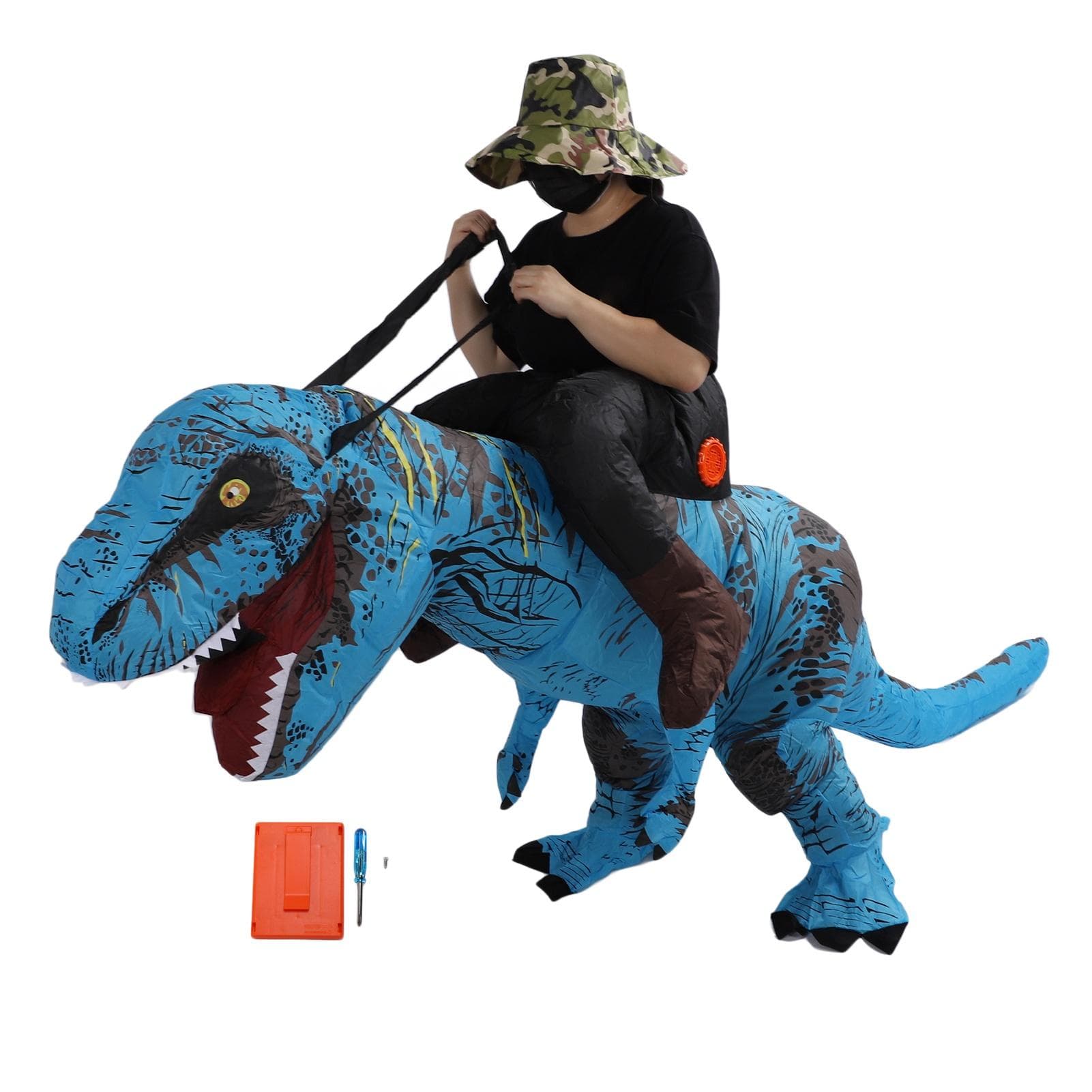 Inflatable Dinosaur Costume for Adult Waterproof Ride On T Rex Funny Blow Up Costume for Halloween blue