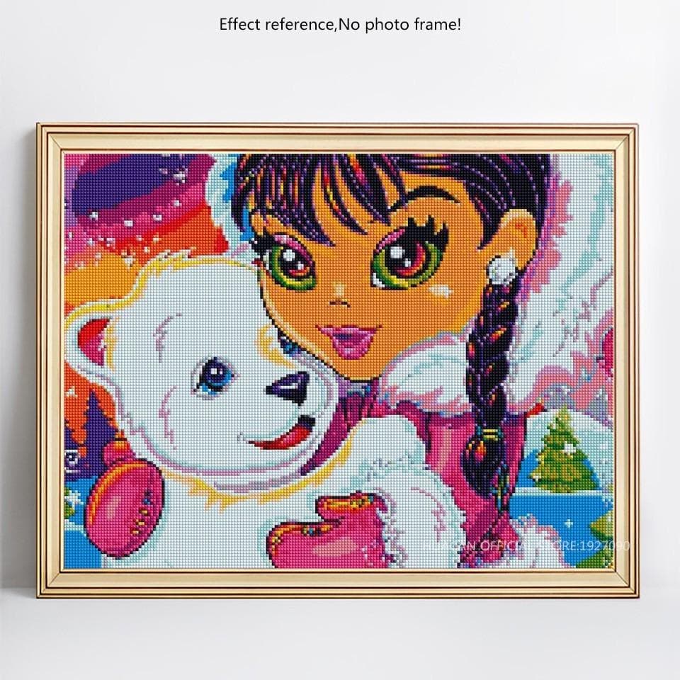 Cross Stitch Diamond Painting Girl And Bear 5D DIY Full Square Rhinestone Mosaic Diamond Embroidery 20X30CM