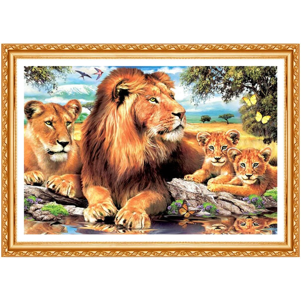 Full Round Diamond 5D DIY Diamond Painting  Lion Family  Cross Stitch Rhinestone Painting Home Decor 20X30CM
