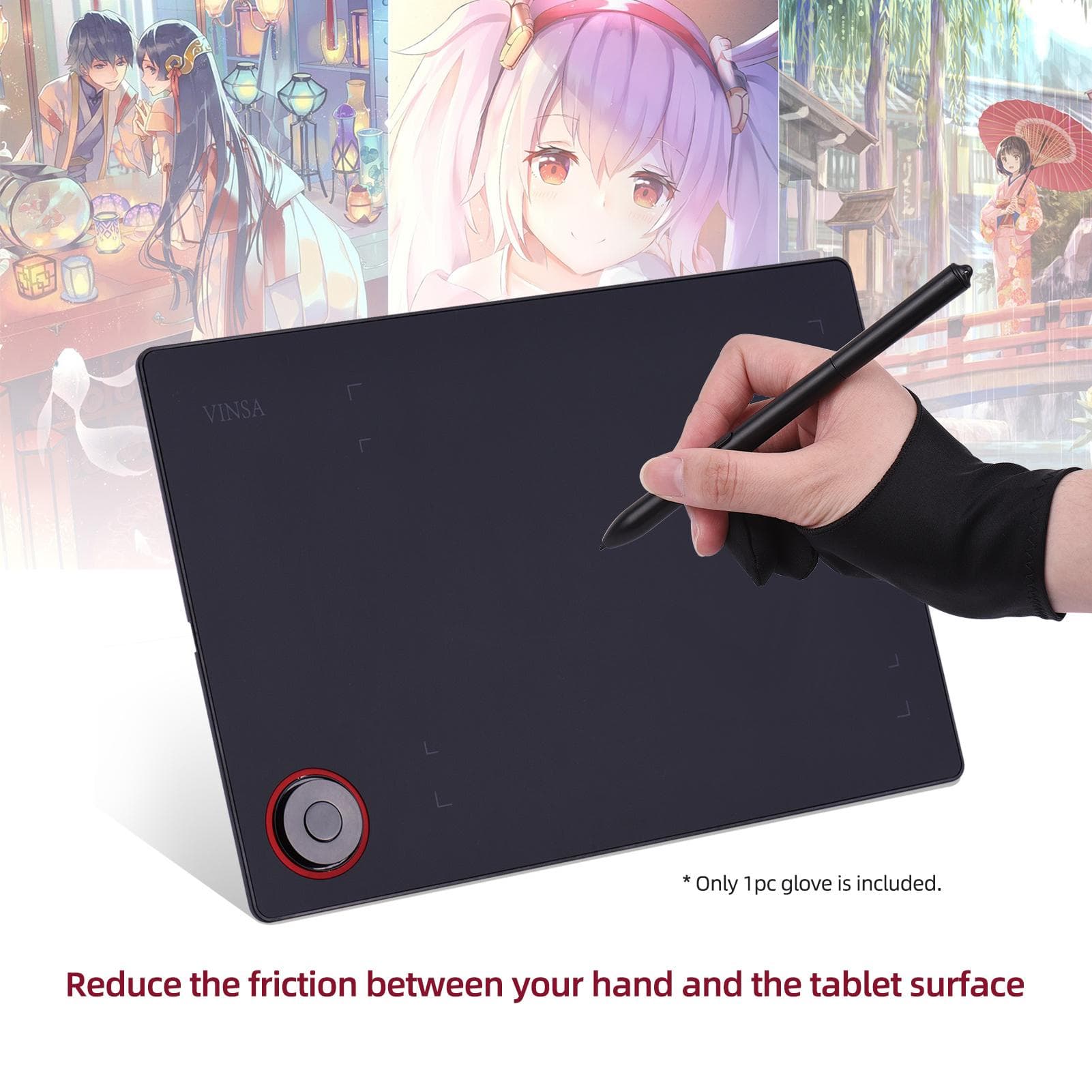 TwoFinger Free Size Drawing Glove Artist Tablet Painting Glove for Right & Left Hand Compatible black