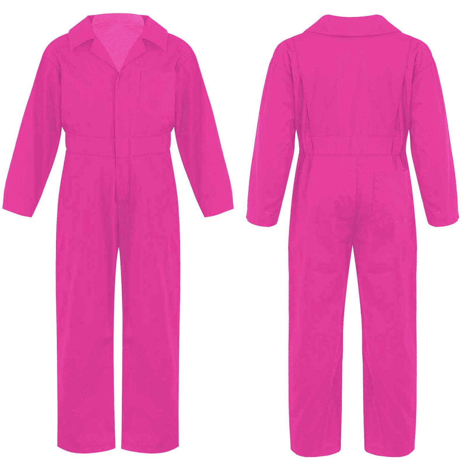 Kids Boys Dungarees Style Bodysuit Solid Color Long Sleeve Turndown Collar Jumpsuit 13-14 Years hot pink