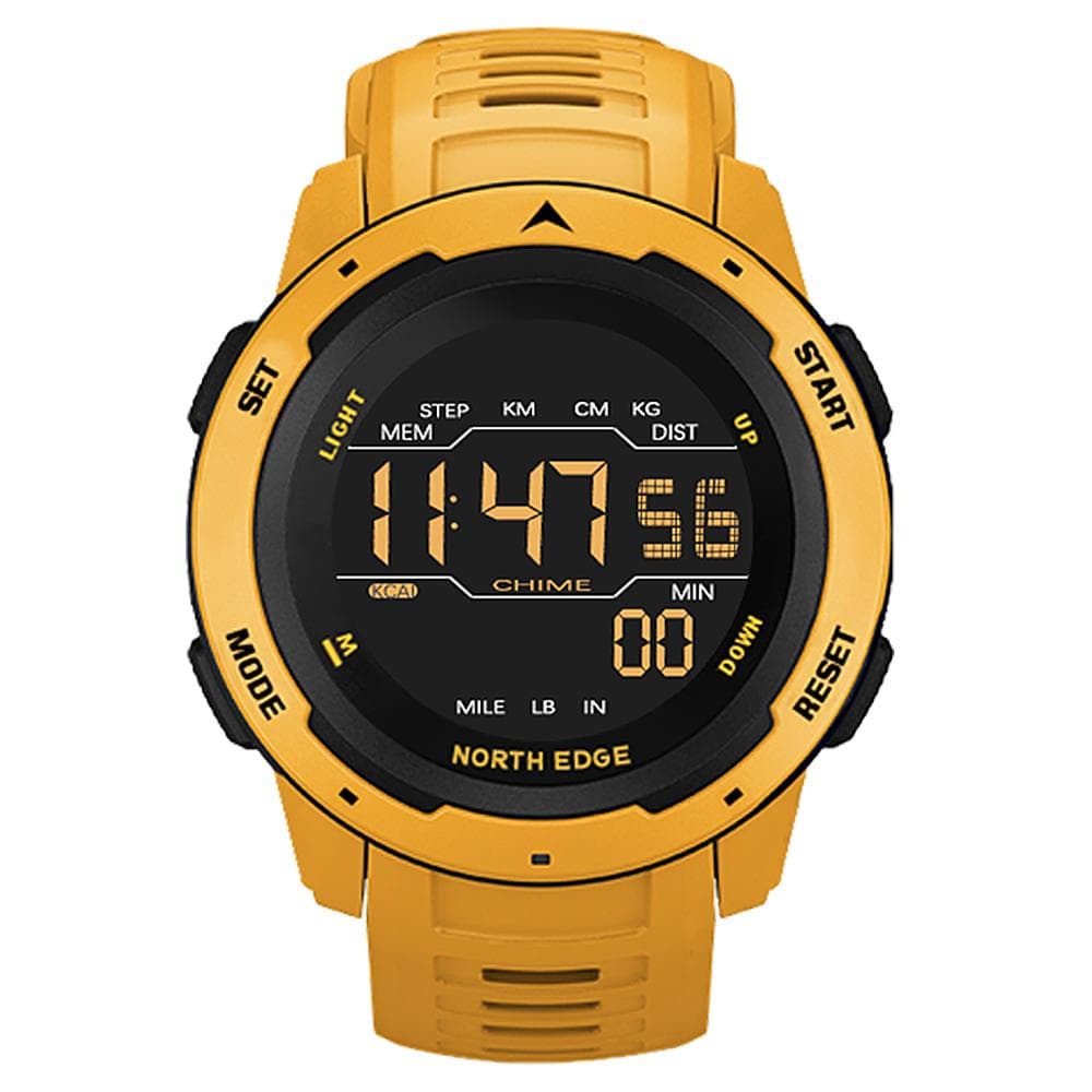 Men Digital Watch Men's Sports Watches Dual Time Pedometer Alarm Clock Waterproof 50M Digital Watch yellow