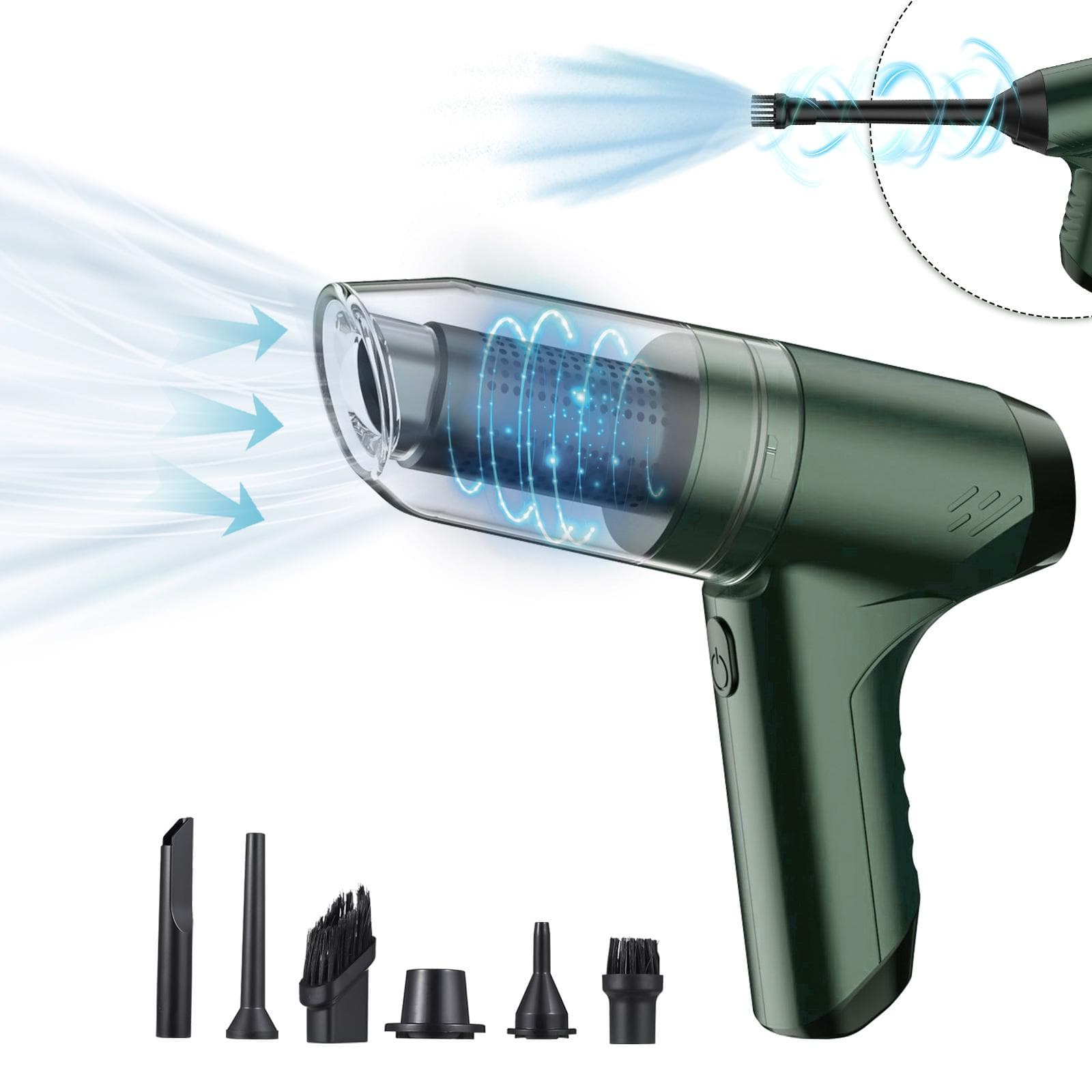 Handheld Vacuum Cordless 19000Pa Powerful Suction and Blowing 3 in 1 Dust Buster Air Blower and green