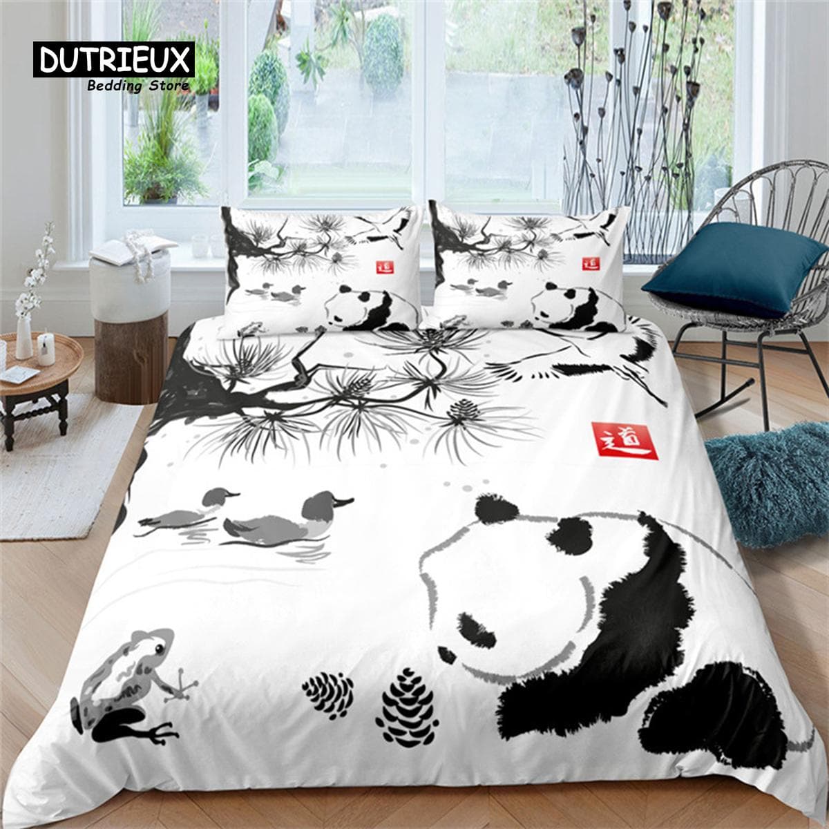 Cartoon Cute Panda Duvet Cover Twin For Boys Girls Kids Teens Soft Animal Theme Panda Bedding Set With Pillowcases Bedroom Decor AU Queen(210x210cm)