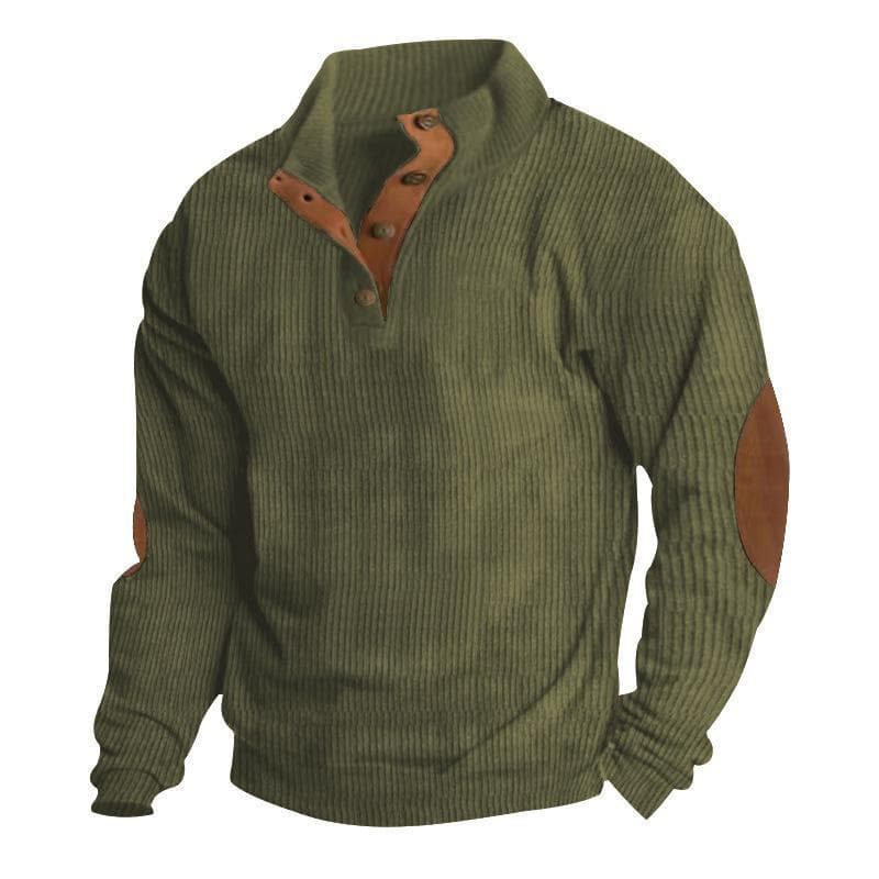 Men's Retro 5XL Corduroy Stand Collar Pullover Jacket Shirt 4XL army green