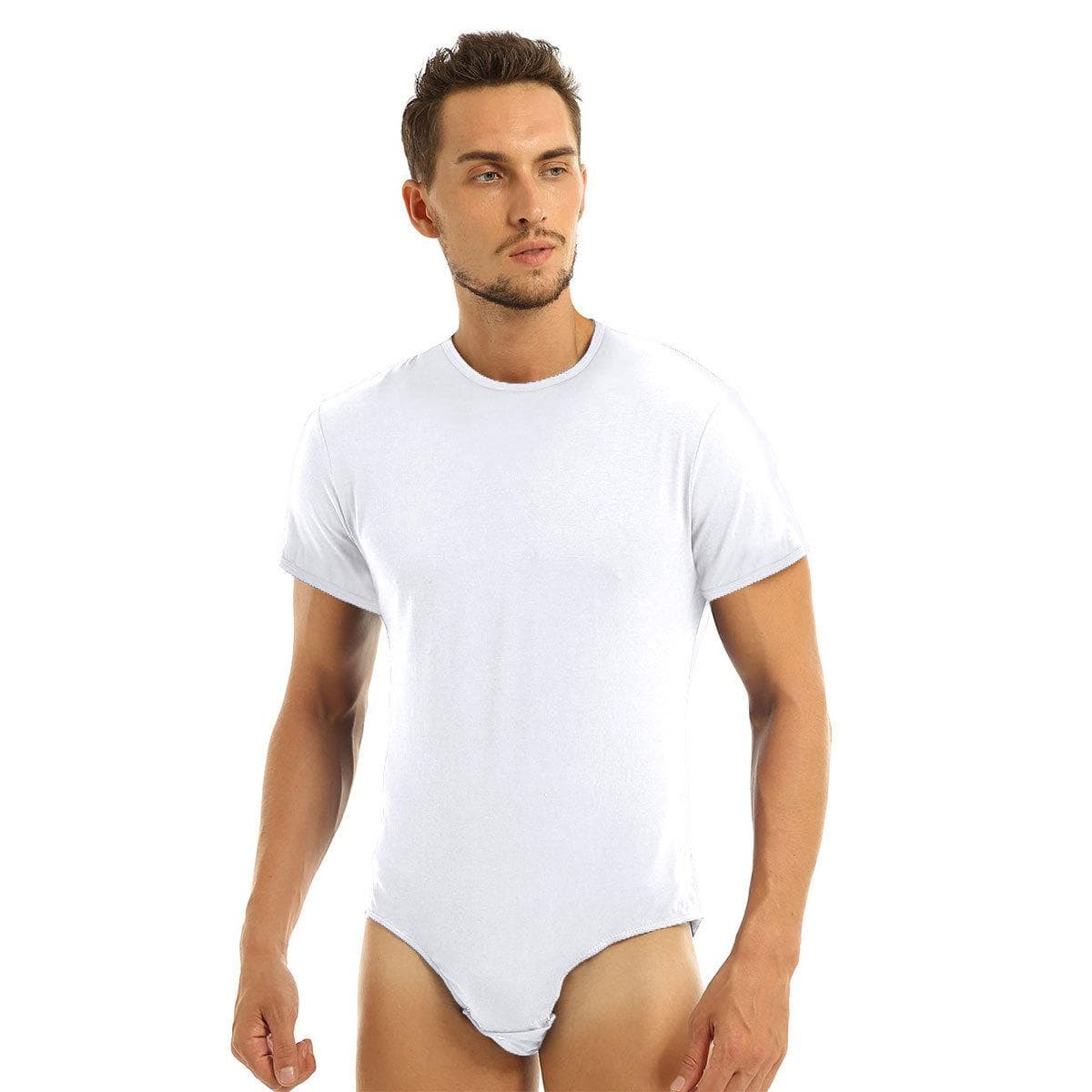 Men's Clothing Adults One Piece Babies Rompers Lingerie Party Clubwear Short Sleeves Press Crotch T-shirt Bodysuit Pajamas 3XL white