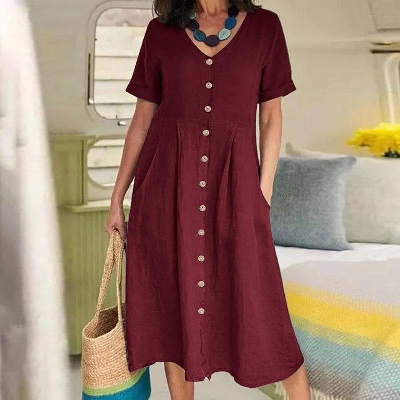Women's Spring&Summer Solid Colour Loose High Waist Dresses L burgundy