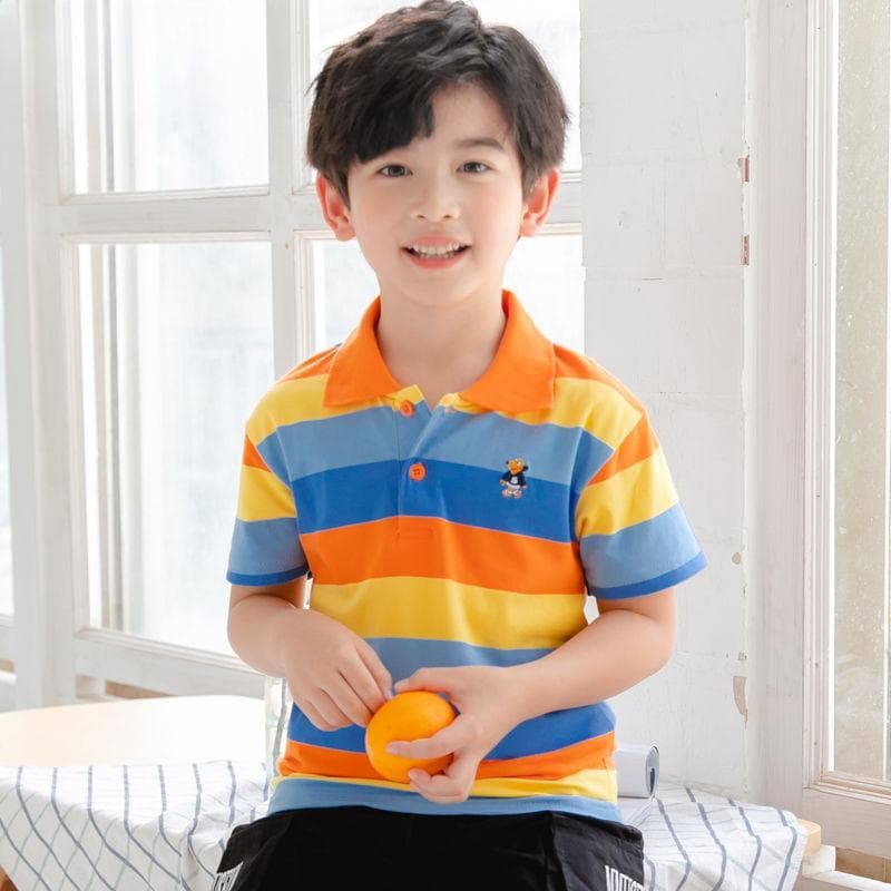 Boys and Girls Short-sleeved T-shirt Summer POLO Shirt Children's Clothing Pure Cotton Korean Style Big Children's Lapel Bottoming Shirt 120cm
