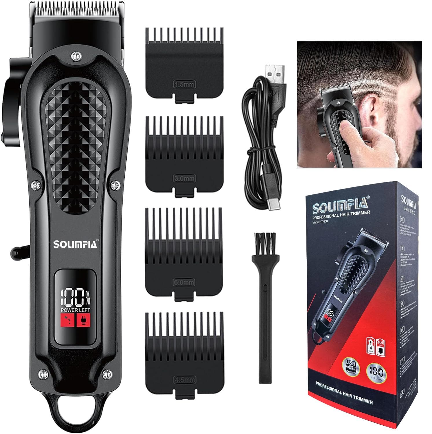 SOLIMPIA Hair Clippers Cordless Beard Trimmer for Men Professional Hair Trimmer Electric Barber Clippers Grooming Kit for Hair HT650