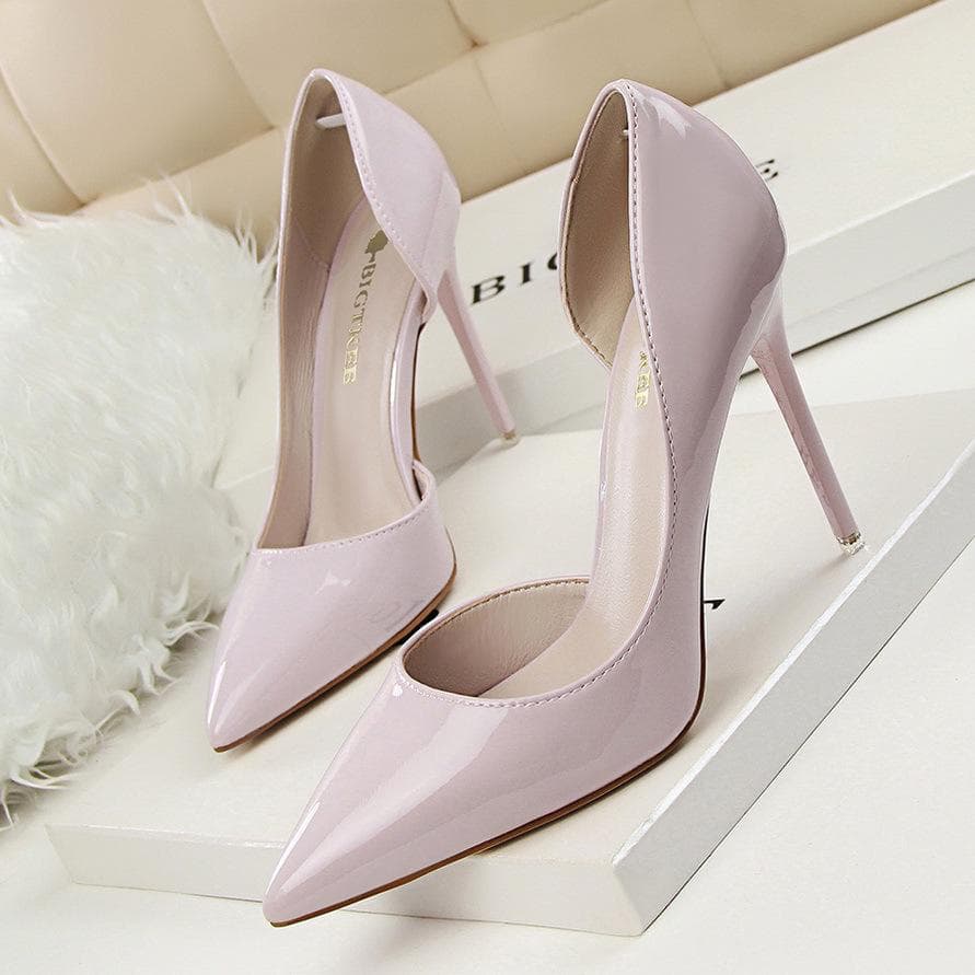BIGTREE Fashion Simple Fine Heel 10.5cm High Heel Patent Leather Pointed Sexy Thin High Heel Single Shoe 40 grey