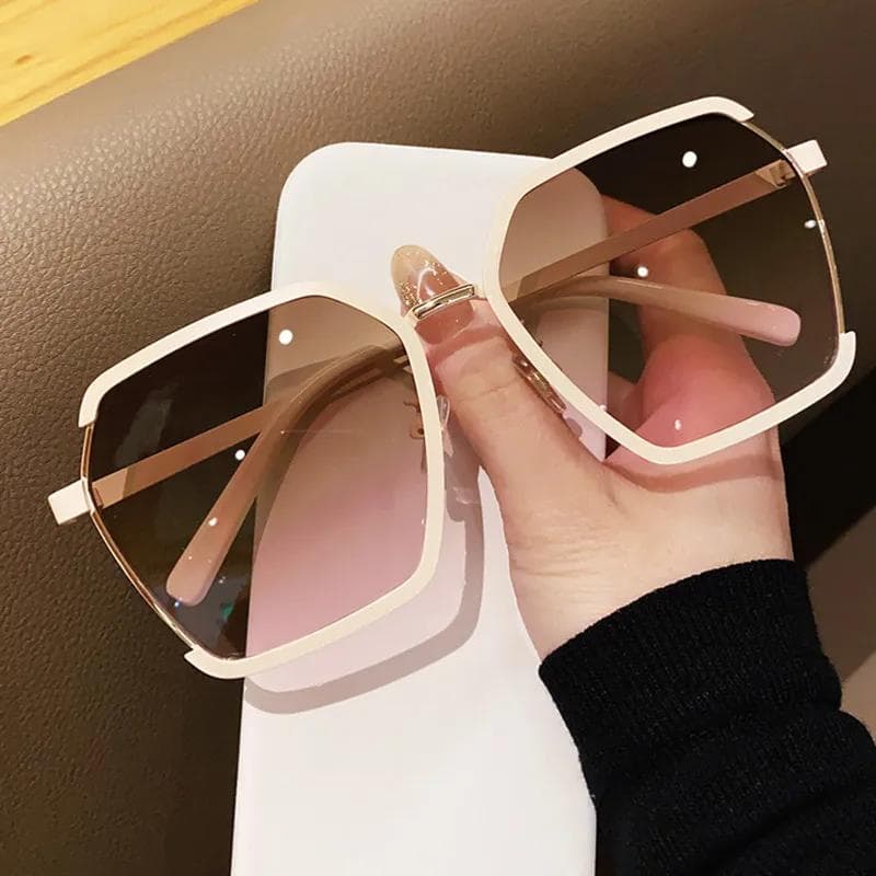 Women Square Sunglasses Oversized White Tea Original Brand Design Sun Glasses Female Shades Travel Sunshade