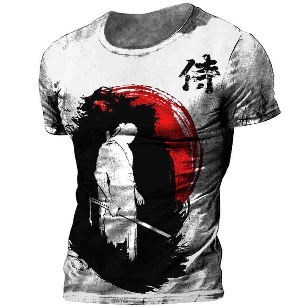 Japanese Samurai T-shirt 3D Japan Style Print Short Sleeve Tops Tees Casual Retro Men's T shirt Oversized Vintage Men's Clothing 2XL