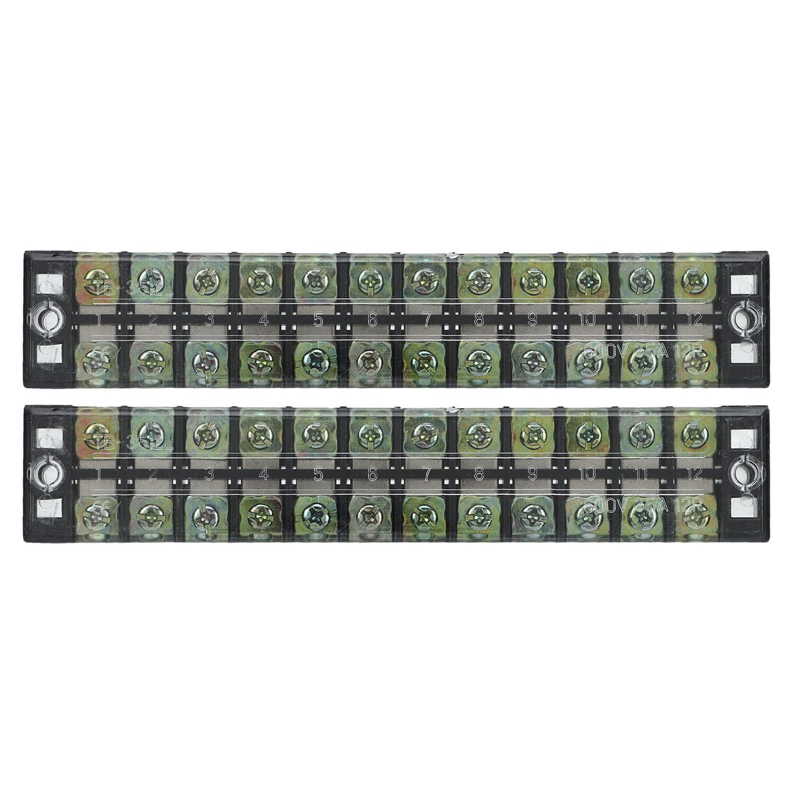 2Pcs Terminal Strip Large Current Dual Row Wire Barrier Block Terminal Strip with Transparent Cover