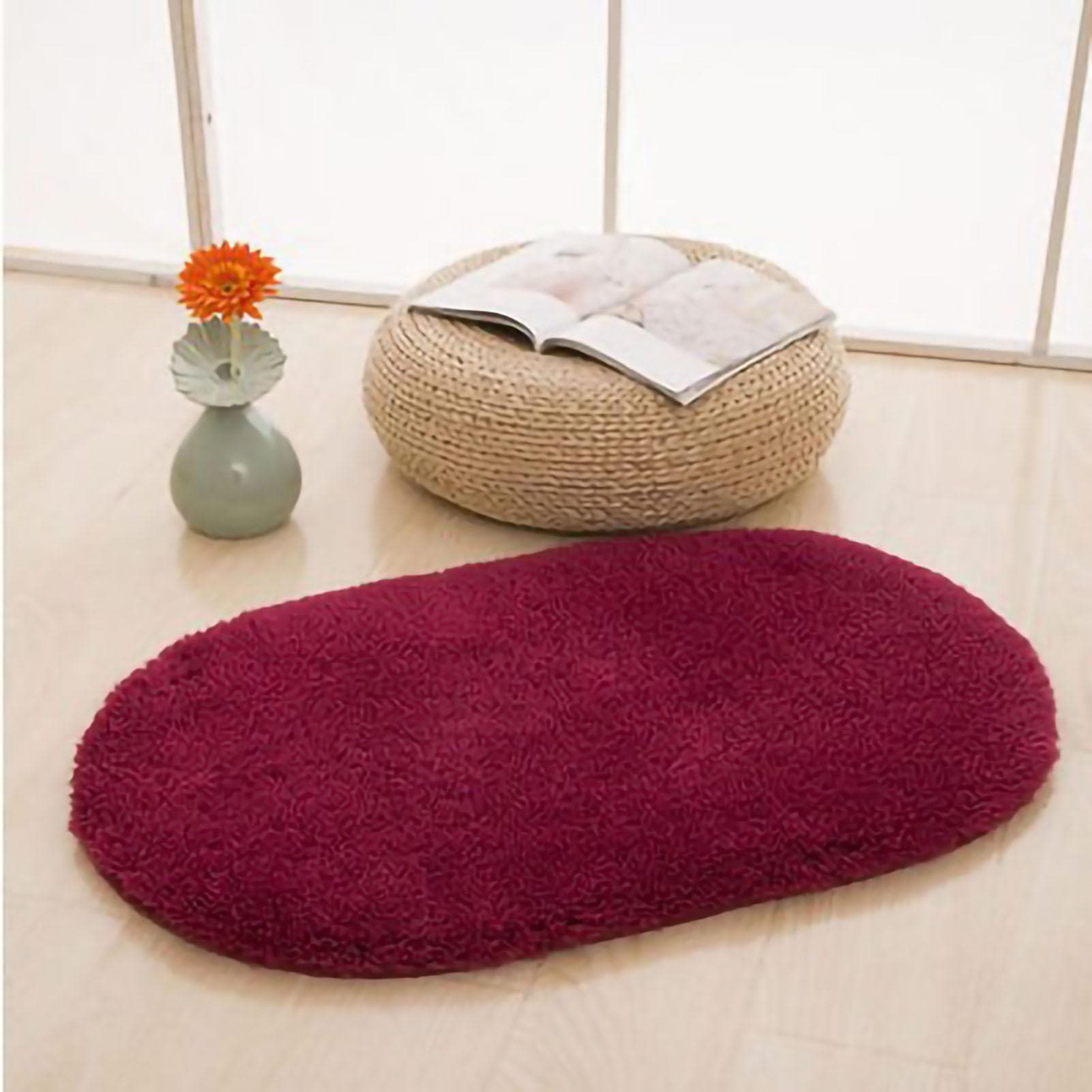 Door Mat Oval Slip Proof Indoor Door Carpet Moisture Absorption Soft Comfortable Plush Bathroom Rug 40x60cm/15.7x23.6in (Oval Shape) wine red