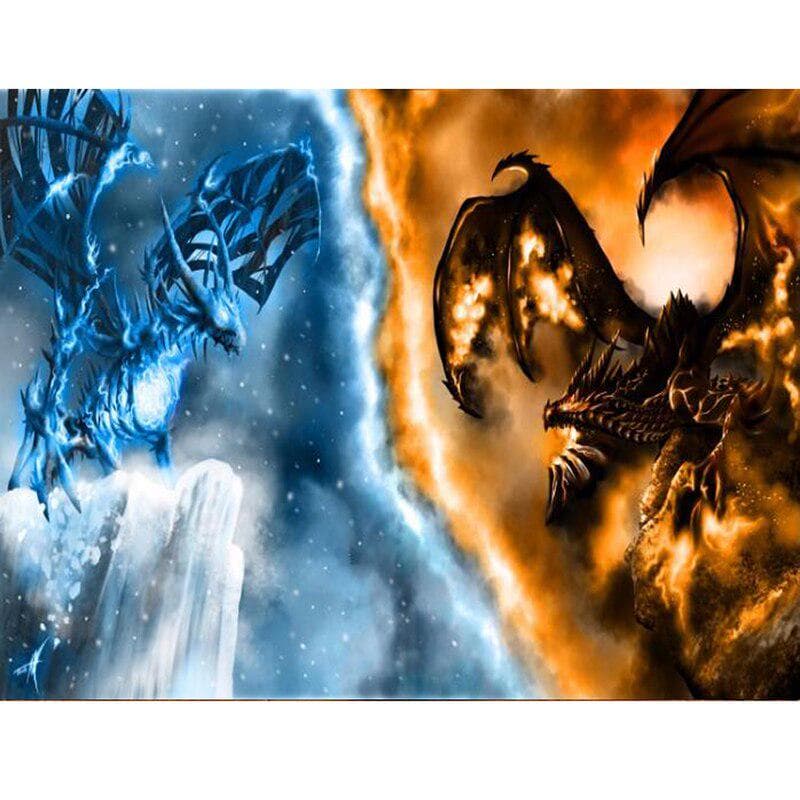 Diamond Embroidery Anime ice Fire dinosaur 5D Round Diamond Painting Cross Stitch 20X30CM