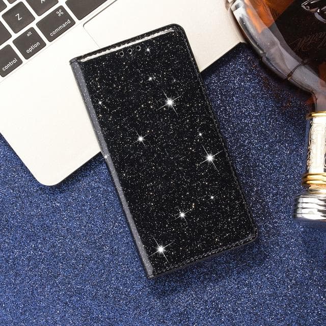 Bling Glitter Wallet Case Leather Flip Stand Case For Iphone 14 Pro Max 13 12 11 X Xr Xs Max 8 7 6s 6 Plus 5 5s Se 2022 Cover iPhone SE 2020 black