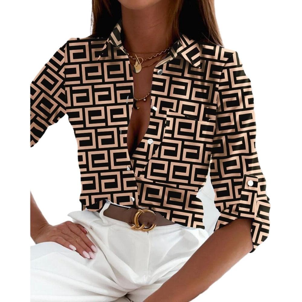 GMXIA Women's Fashion Casual Summer Long Sleeve POLO-Neck Blouses & Shirts XL