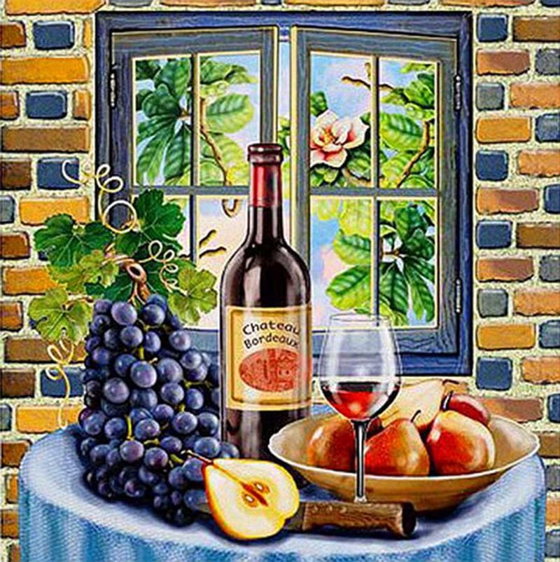 Diamond Mosaic Stitch Wine Diamond Painting Full Round Rhinestones Picture Embroidery 30x30CM