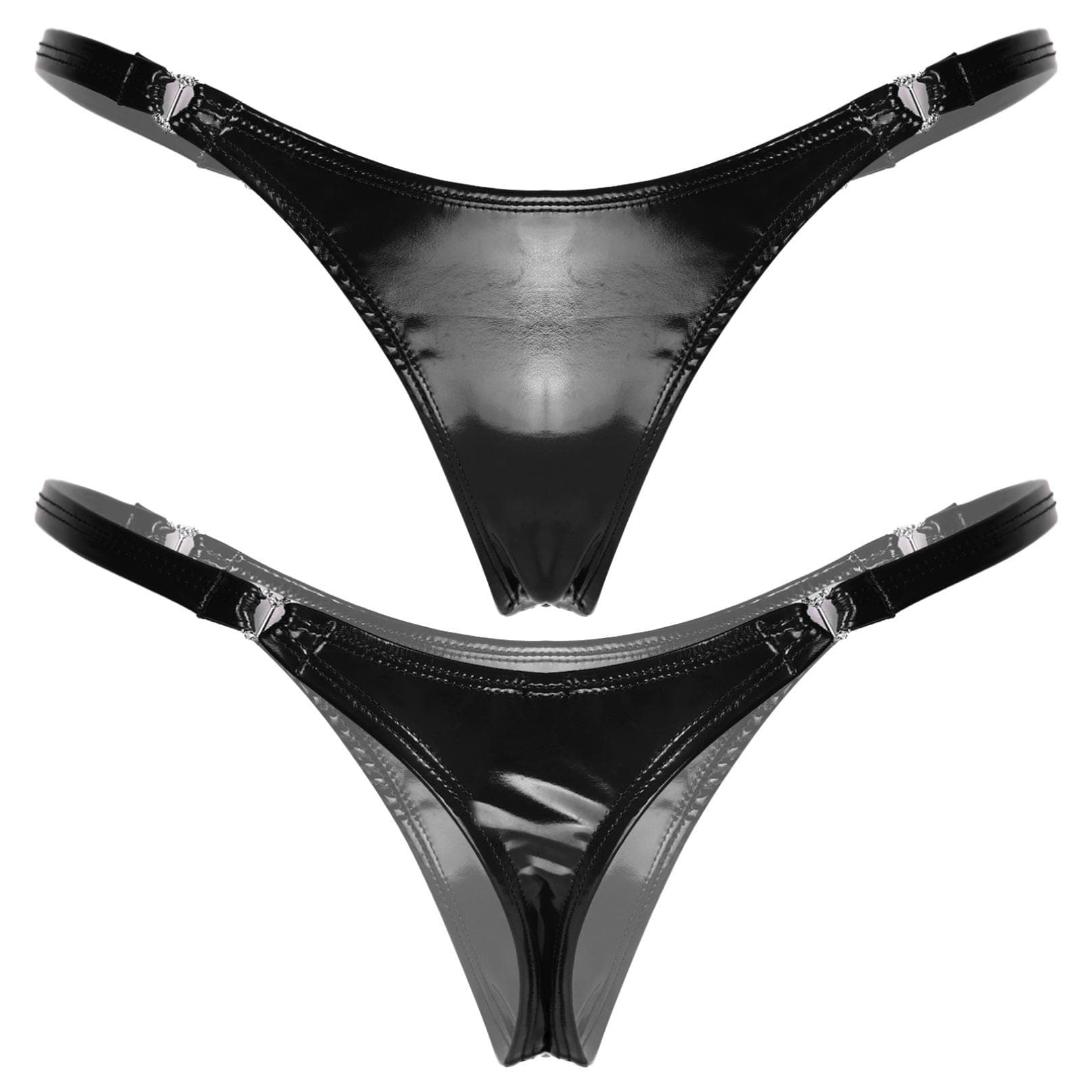 Sexy Thong Patent Leather Female Low Rise Briefs Ladies Shiny Bikini Underpants Lingerie M black