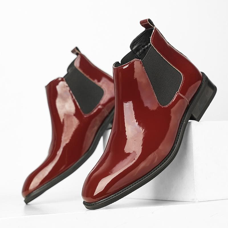 Fashion Trends Chelsea Boots Men's Ankle Smooth Surface Leather Casual Thick Soled British Style Handmade Social Business Boots 41 red