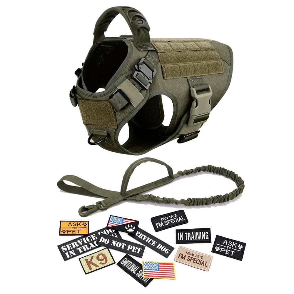 Military Large Dog Harness Collar Leash Bags Patches Set Pet Malinois Training Vests Tactical Dogs Harnesses Accessories XL