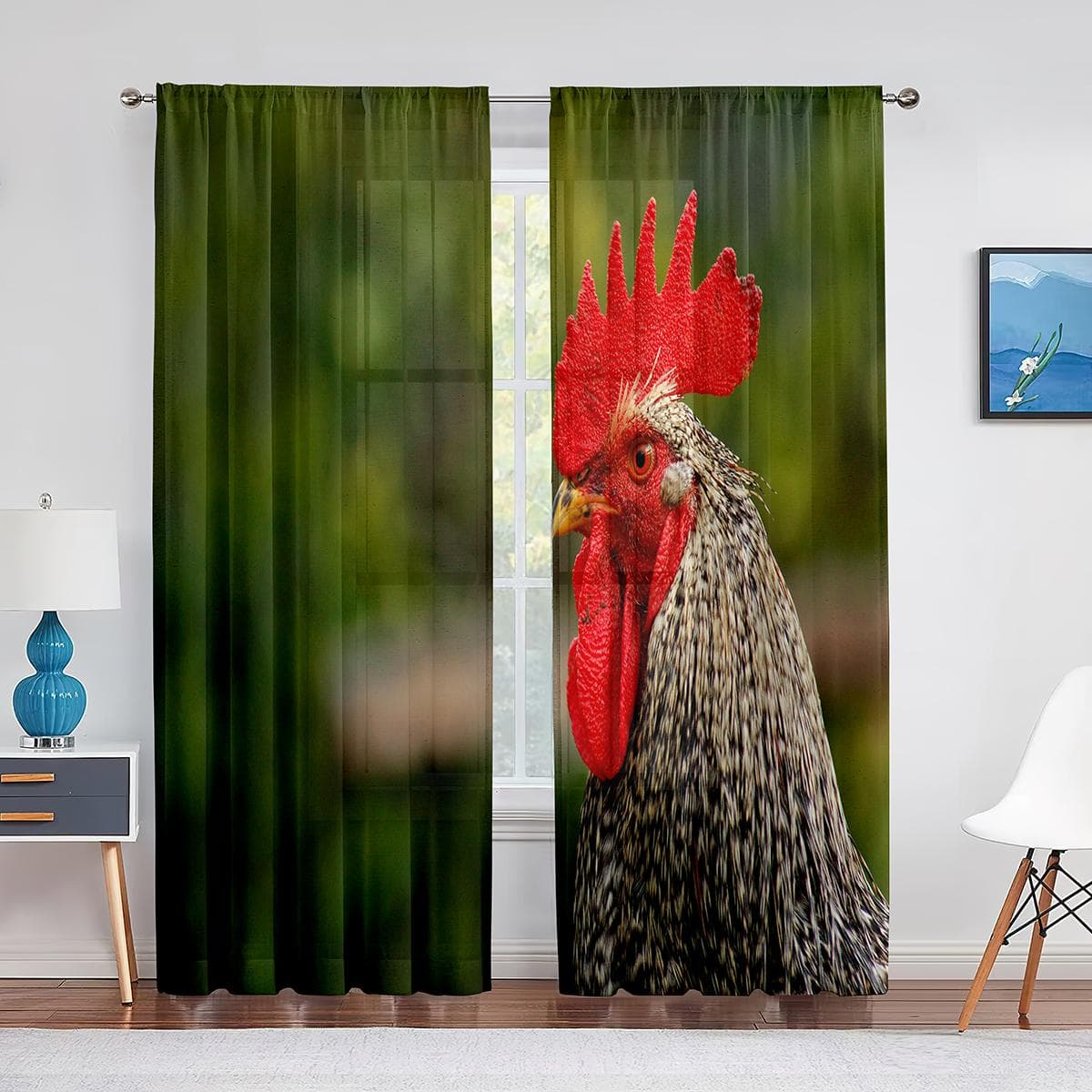 Cute Chick on The Grass Chiffon Sheer Curtains for Living Room Bedroom Home Decoration Animal Transparent Voiles Tulle Curtain 1 PCS W100XH250cm&Grommet Top