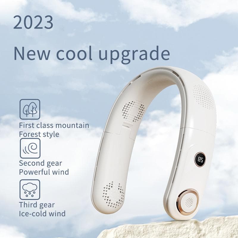 4000mAh Portable Neck Fan Electric Folding Charging Fan Digital Display USB Leafless Mute Fan Suitable for Quick Cooling in Outdoor Sports white