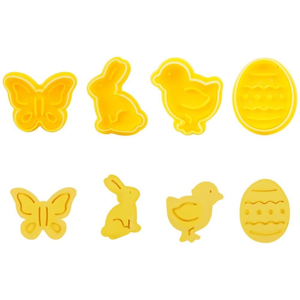 4pcs/set Plastic Cutters Cute Butterfly Rabbit Chick Easter Egg Shape Fondant Cutter Biscuit Cake yellow