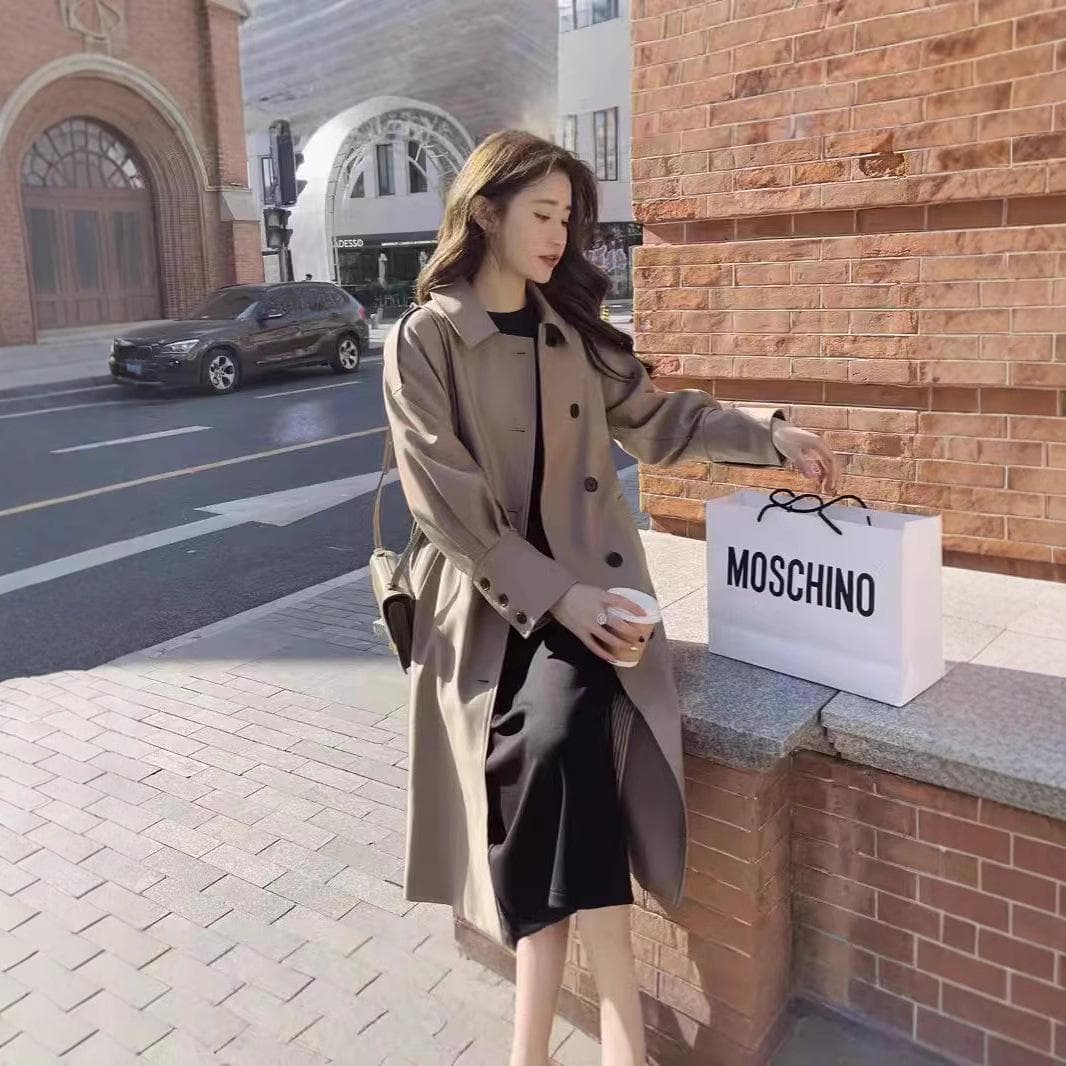 Women's New Casual Spring and Autumn Windbreaker Coat Women's Mid-Length Temperament Commuting Coat 2XL