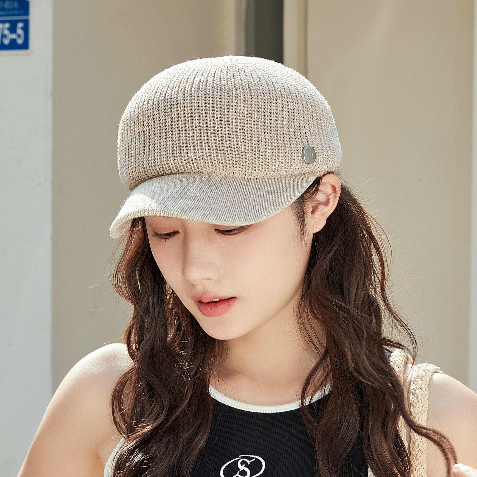 Japanese British Style Spring Summer Beret Hat For Women Luxury Brand Designer Straw Hat Breathable Sun Hat Visors Travel Caps M 56-58cm beige