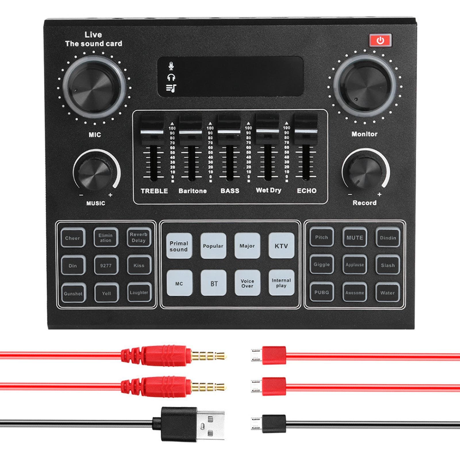 V9 Live Sound Card BT Accompaniment Audio Mixer with Sound Effects Broadcasting Recording Network black