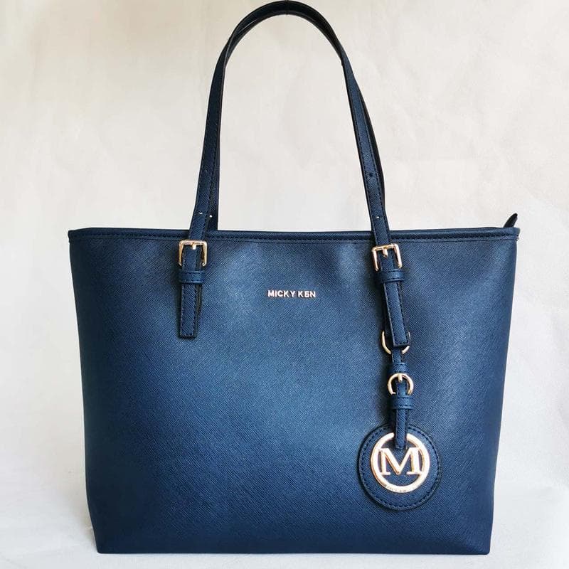 Women's Trendy Bags: Popular European & American Fashion Shoulder Handbags in Cross-Grain Leather dark blue